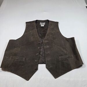 Men's Brown Leather Vest Suede Button Down Pockets Biker Y2k Property Size XL